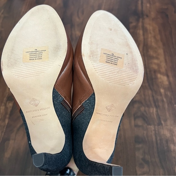 Antonio Melani "Knightlee" Chestnut Gray Leather Italy Pointed Boots - Picture 9 of 9